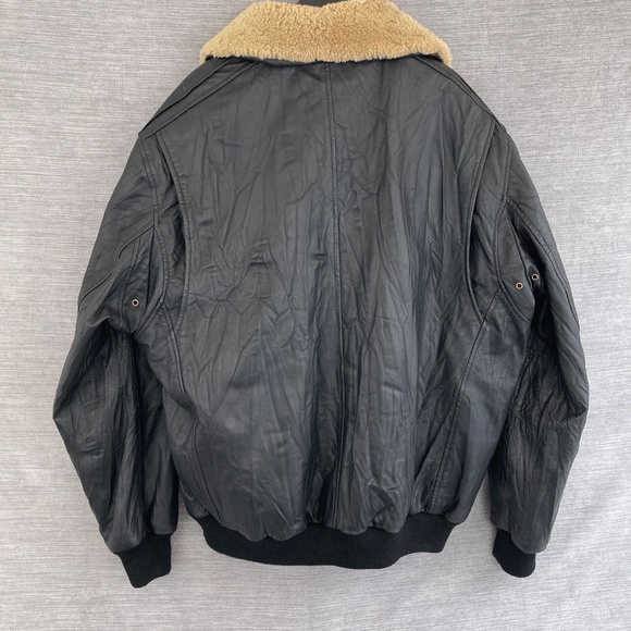 Danier Leather Bomber Jacket Black Men’s XL Shearling Collar - Picture 2 of 7